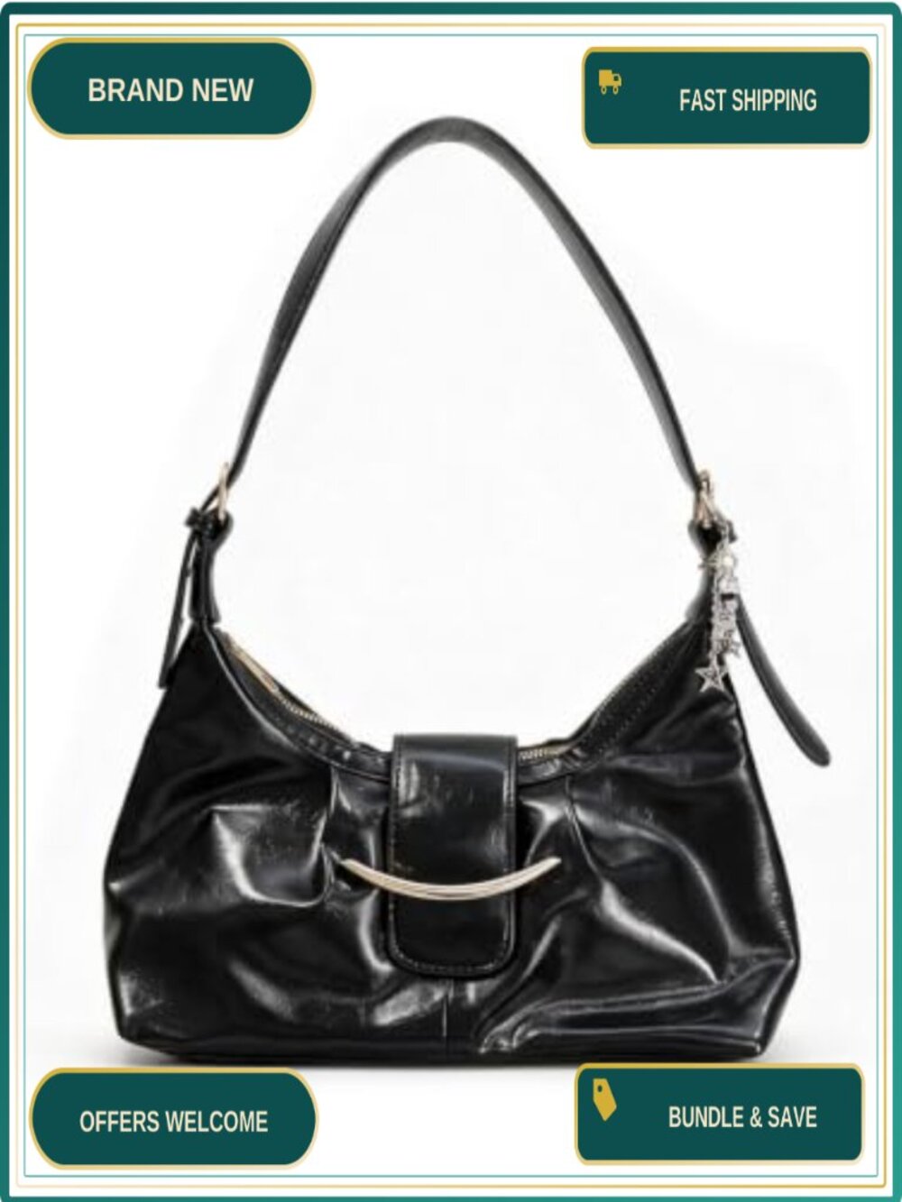 Y2K Studded Shoulder Bag PU Leather Hobo Purse for Women